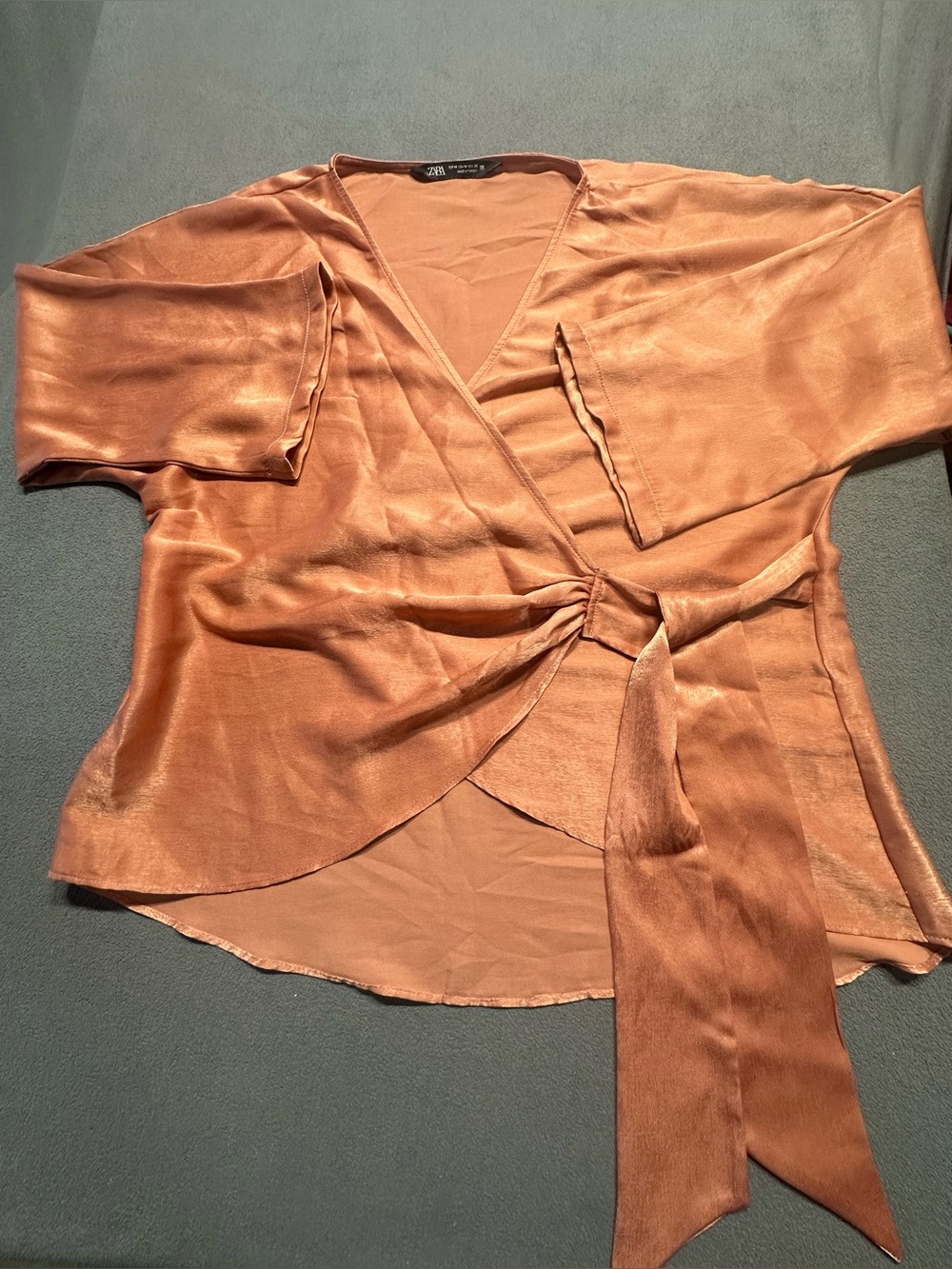 Zara Metallic Copper Wrap Top with Side Tie